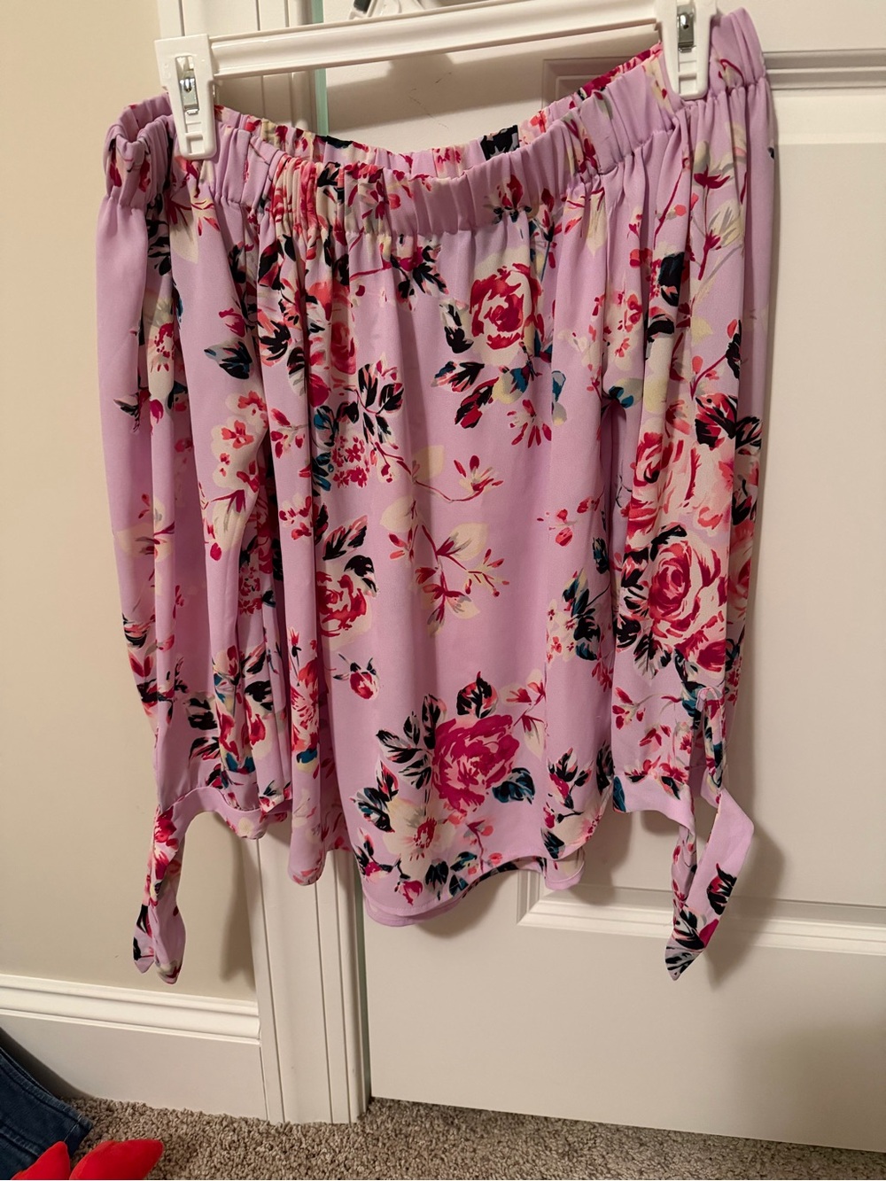 Express Lilac Off-Shoulder Floral Blouse